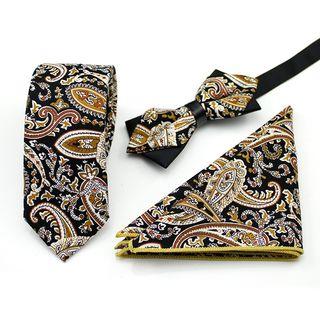 Set Of 3: Printed Neck Tie + Bow Tie + Pocket Square Mz-11 - One Size
