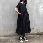 Sailor Collar Short-sleeve Dress Black - One Size