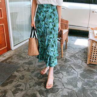 Ruffle-trim Patterned Maxi Skirt