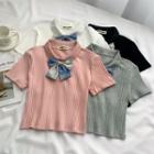 Short-sleeve Ribbed Polo Shirt With Bow-tie