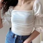 Elbow-sleeve Square-neck Fitted Top