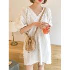 V-neck Fringe-trim Oversized Minidress
