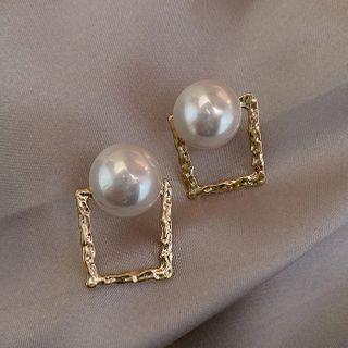 Faux Pearl Earring 1 Pair - Pearl Geometric Earring - One Size