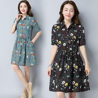 Short-sleeve Floral Print A-line Mini Dress