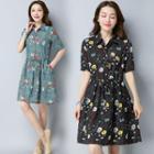 Short-sleeve Floral Print A-line Mini Dress