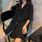 Elbow-sleeve Single-breasted Blazer Dress Black - One Size