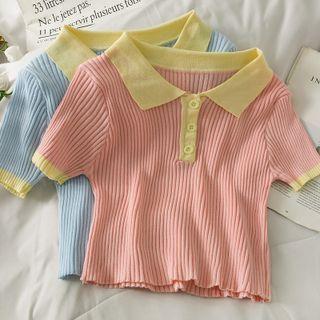 Slim-fit Colorblock Cropped Polo Shirt