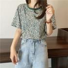 Short-sleeve Floral Print T-shirt Floral - Green - One Size