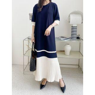 Two-tone Crystal-pleat Long Dress