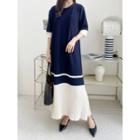 Two-tone Crystal-pleat Long Dress