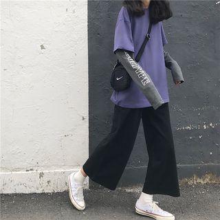 Mock Two Piece Long-sleeve T-shirt / Wide Leg Pants