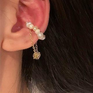 Faux Pearl Rhinestone Alloy Cuff Earring 1 Pc - Wihite - One Size