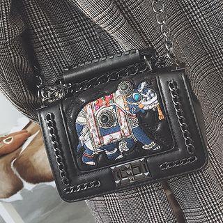 Elephant Embroidered Chain Strap Shoulder Bag