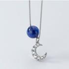 925 Sterling Silver Moon & Bead Pendant Necklace Silver - One Size