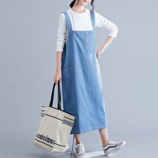 Denim Midi A-line Pinafore Dress