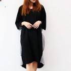 3/4-sleeve Stripe-panel Dress Black - One Size