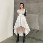 Short-sleeve Lace Trim Dip-back Mini A-line Dress