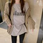 Cable-knit Cardigan / Lettering T-shirt / Lettering Leggings