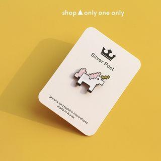 Pixelated Unicorn Brooch Pink & White - One Size