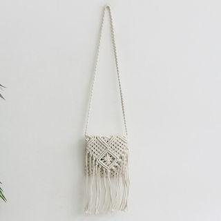 Tasseled Waffle-knit Square Shoulder Bag