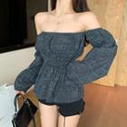 Off-shoulder Plaid Peplum Blouse As Shown In Figure - One Size