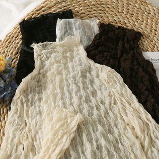 Cowl-neck Ruched Sheer Lace Top