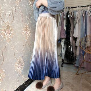 Gradient Maxi Accordion Pleat Skirt As Shown In Figure - One Size