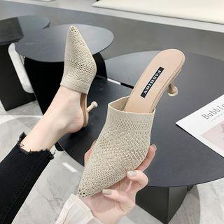 Woven Panel High Heel Mules