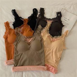 Plain Fleece Lace-trim Tank Top
