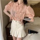 Short-sleeve Button-up Blouse / Mini Skirt