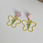 Flower Butterfly Alloy Dangle Earring 1 Pair - Yellow & Pink & Green - One Size