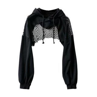Crop Mesh Panel Hoodie