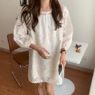 3/4-sleeve Embroidered Mini A-line Dress Almond - One Size