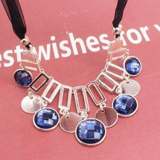 Faux Crystal Pendant Fabric Necklace Gold - One Size