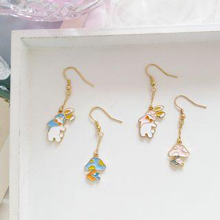 Rabbit & Mushroom Drop Non-matching Earring