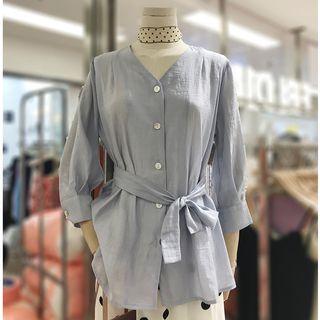 Set: Tie-waist Shirt + Dotted Midi Skirt