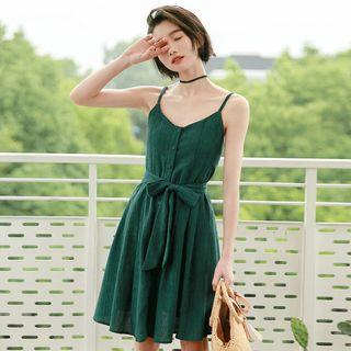 Spaghetti Strap Button-up A-line Dress