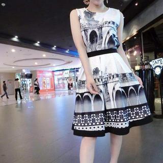 Sleeveless Print A-line Cocktail Dress