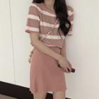 Striped Knit Top + A-line Knit Skirt As Shown In Figure - One Size