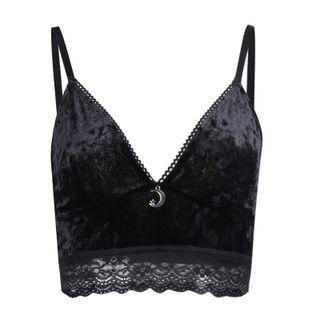 Moon-accent Lace Trim Cropped Camisole Top