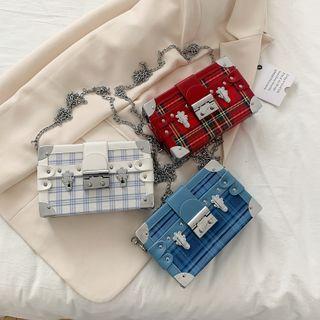 Plaid Faux Leather Box Crossbody Bag