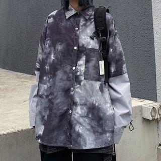 Mock Two-piece Dye Print Shirt