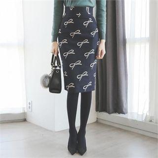 High-waist Ribbon Patterned Pencil Skirt