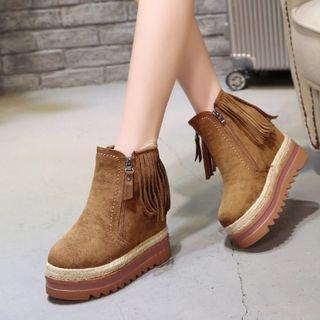 Platform Hidden Wedge Fringed Ankle Boots