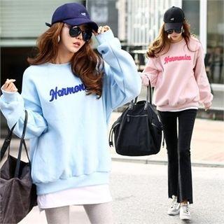 Letter Patch Brushed Fleece Lined Sweatshirt