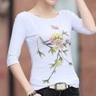 Floral Print 3/4 Sleeve T-shirt