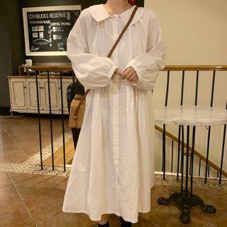 Balloon-sleeve Ruffled Midi Shirtdress