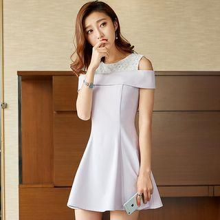 Lace Panel Cutout Short-sleeve Mini A-line Dress