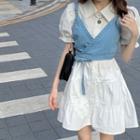 Puff-sleeve Ruffled A-line Dress / Denim Camisole Top