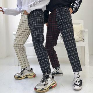 Couple Matching Plaid Cropped Straight-cut Pants